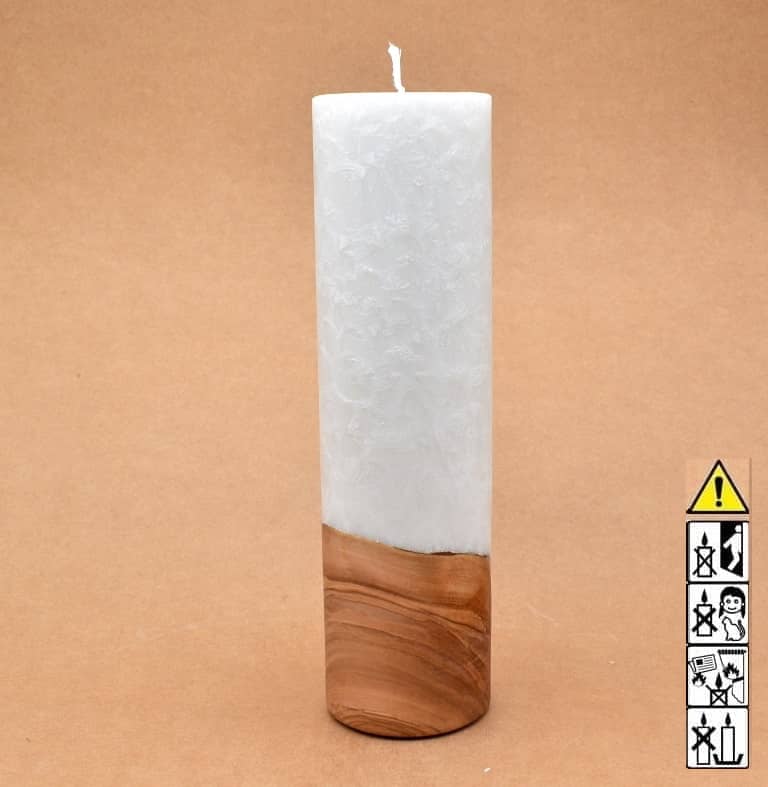 Kerze mit Holz Unikat Rund 70 x 250 mm mit Docht Nr.: 1