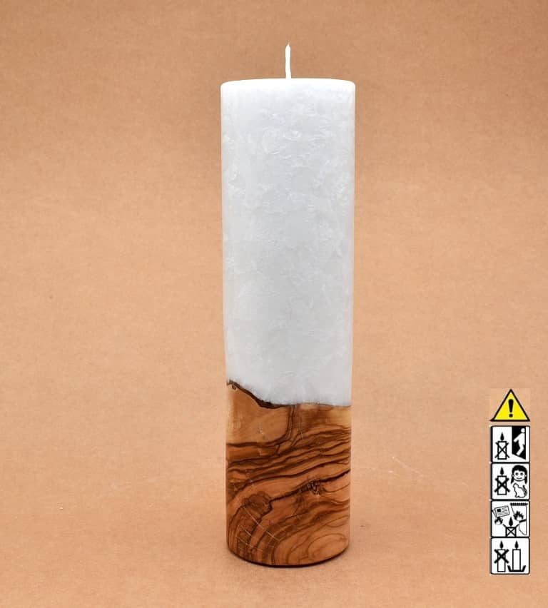 Kerze mit Holz Unikat Rund 70 x 250 mm mit Docht Nr.: 1