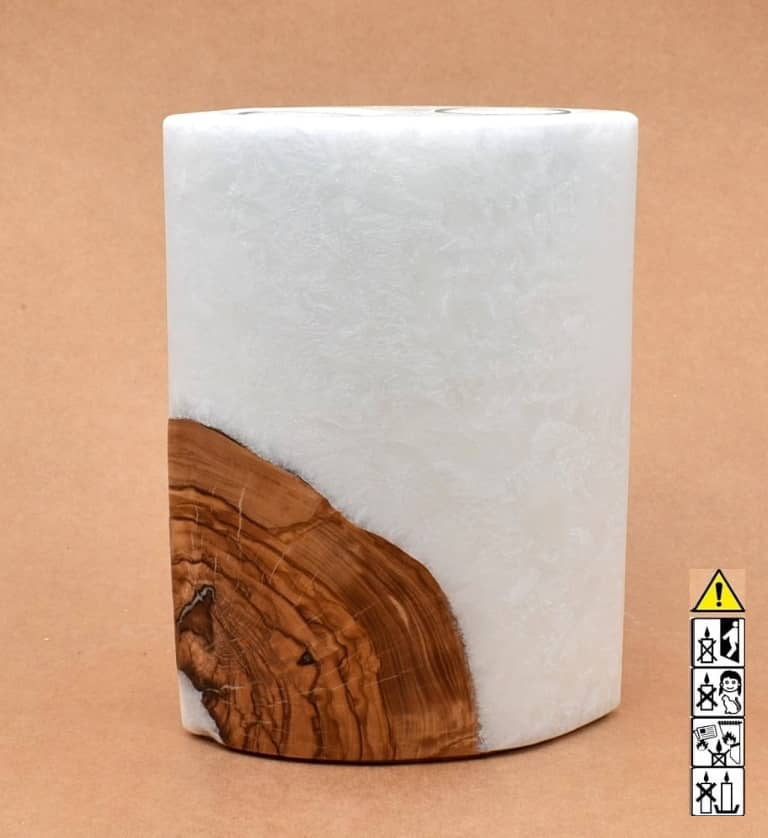 Kerze mit Holzelement, Individuelle, persönliche Hochzeitskerze  Holzkerze, Rund Stearinoptik, Hochzeitskerze mit Teelicht im Kerzen online Shop für Hochzeiten bestellen, günstig kaufen.