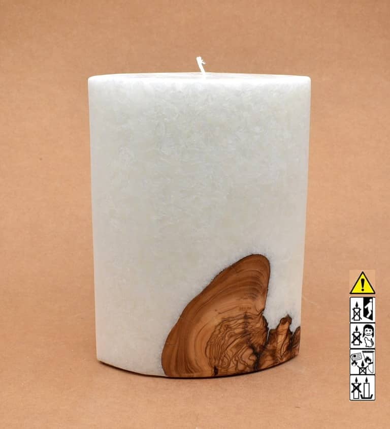 Kerze mit Holz Oval Kanten spitz 210 x 140 x 80 mm 1 x Docht. Nr.: 4