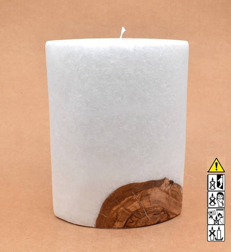 Kerze mit Holz Oval Kanten spitz 210 x 140 x 80 mm 1 x Docht. Nr.: 4
