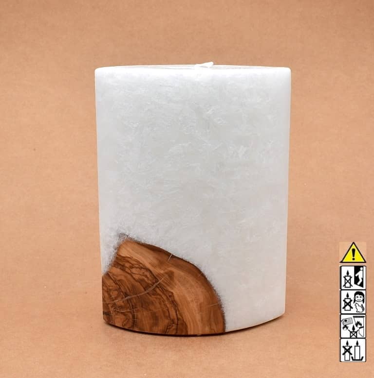 Kerze mit Holz Oval Kanten spitz 210 x 140 x 80 mm 1 x Docht. Nr.: 4