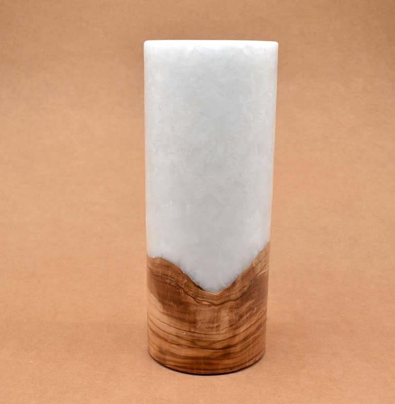 Kerze mit Holz Unikat Rund 100 x 250 mm mit Teelicht Nr.: 9