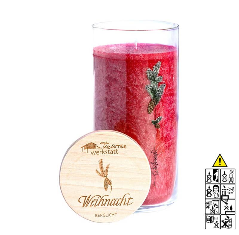 Allgäuer Heilkräuterkerze zum Thema  Weihnacht  Heilkräuterkerze Naturkraft Berglicht. Als Geschenk für Sie oder Ihn. 100% Vegane Kerze. Hergestellt aus Olivenöl. Jetzt in unserem Kerzen Onlineshop kaufen.