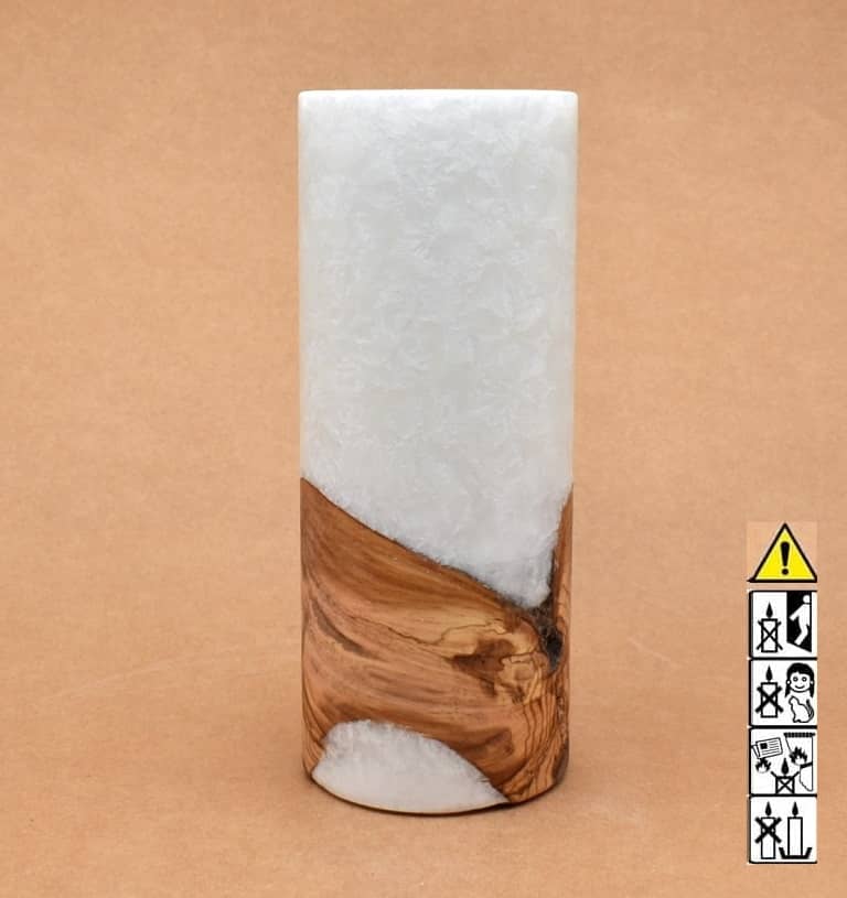 Kerze 80x200mm mit Holzelement, Individuelle, persönliche Hochzeitskerze  Holzkerze, Rund Stearinoptik, Hochzeitskerze mit Teelicht im Kerzen online Shop für Hochzeiten bestellen, günstig kaufen.
