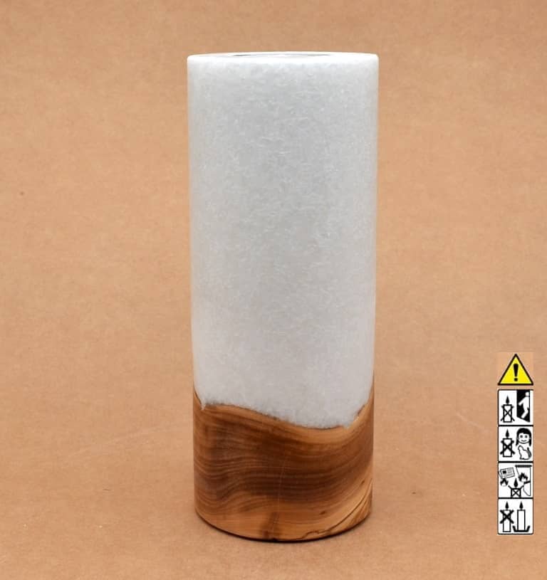 Kerze 80x200mm mit Holzelement, Individuelle, persönliche Hochzeitskerze  Holzkerze, Rund Stearinoptik, Hochzeitskerze mit Teelicht im Kerzen online Shop für Hochzeiten bestellen, günstig kaufen.