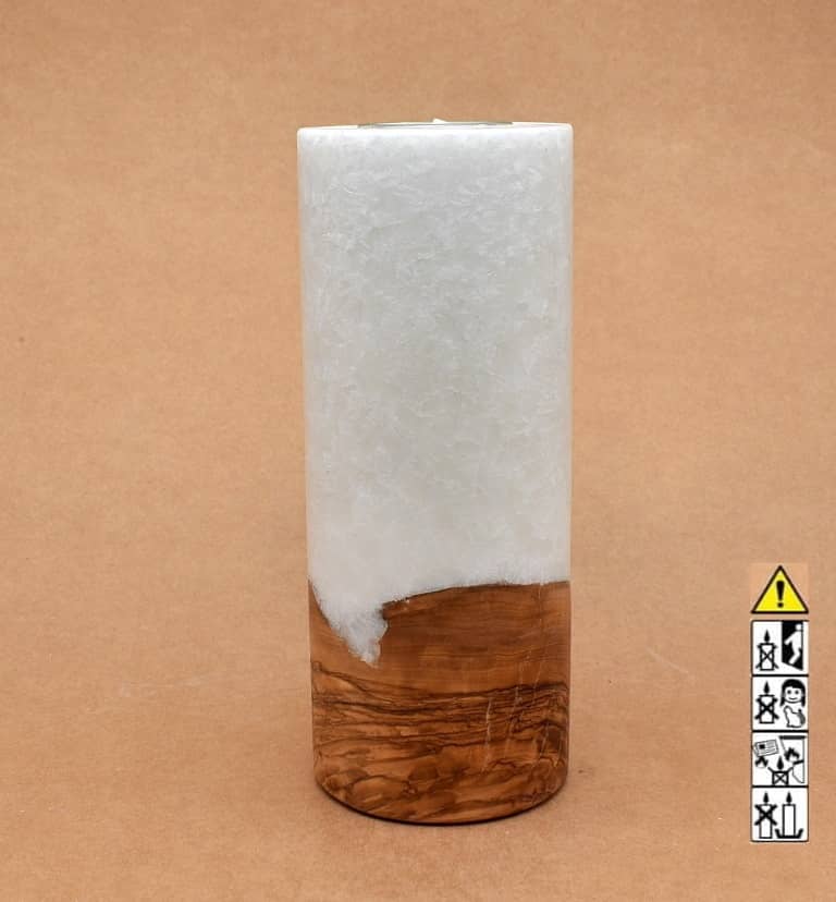 Kerze 80x200mm mit Holzelement, Individuelle, persönliche Hochzeitskerze  Holzkerze, Rund Stearinoptik, Hochzeitskerze mit Teelicht im Kerzen online Shop für Hochzeiten bestellen, günstig kaufen.