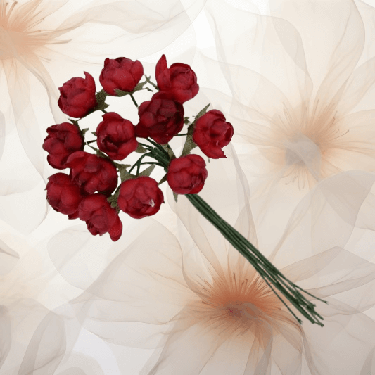 Miniröschen Ø 10 mm in weinrot für Hochzeitsanstecker - Büscherl Miniröschen Ø 10 mm in weinrot für Hochzeitsanstecker - Büscherl