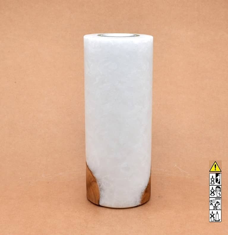 Kerze 80x200mm mit Holzelement, Individuelle, persönliche Hochzeitskerze  Holzkerze, Rund Stearinoptik, Hochzeitskerze mit Teelicht im Kerzen online Shop für Hochzeiten bestellen, günstig kaufen.