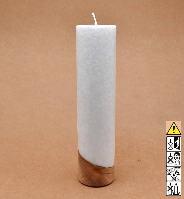 Kerze mit Holz Unikat Rund 60 x 250 mm mit Docht Nr.: 1