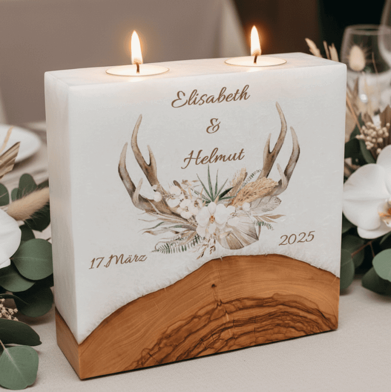 "Jäger" Hochzeitskerze mit Sockel und 2 Teelichter 20 x 20 cm