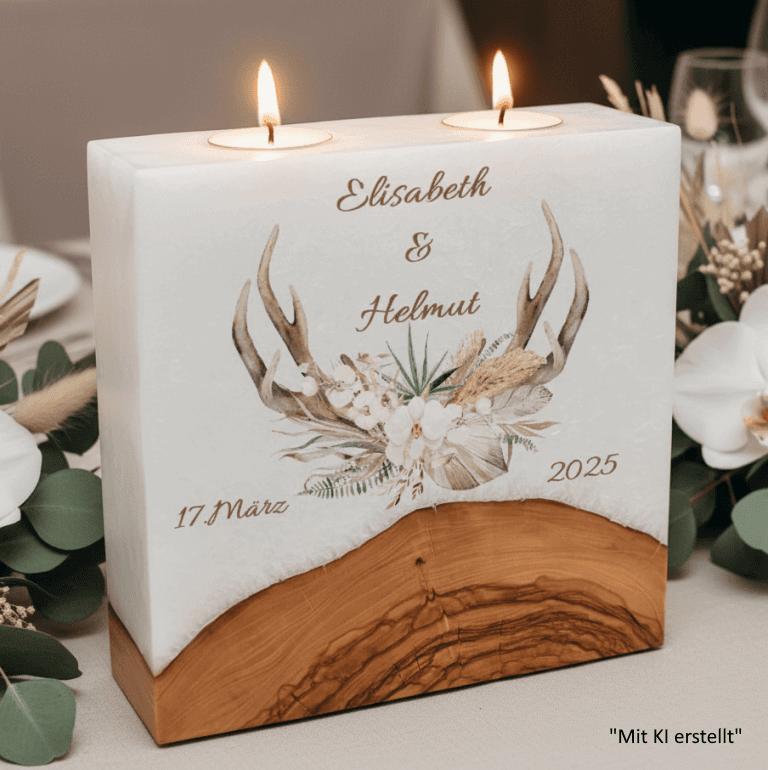 "Jäger" Hochzeitskerze mit Sockel und 2 Teelichter 20 x 20 cm