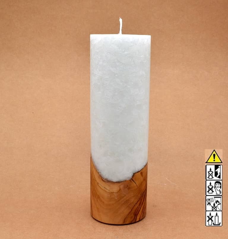 Kerze mit Holz Unikat Rund 80 x 250 mm mit Docht Nr.: 5