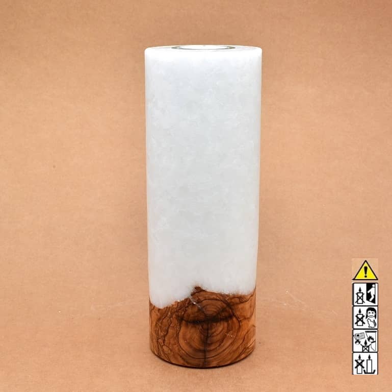 Kerze mit Holzelement, Individuelle, perönliche Hochzeitskerze  Holzkerze, Rund Stearinoptik, Hochzeitskerze mit Teelicht im Kerzen online Shop für Hochzeiten bestellen, günstig kaufen.