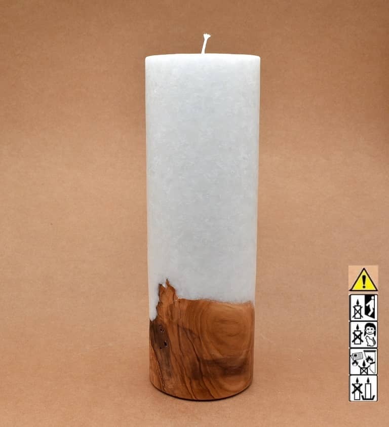 Kerze 100x300mm mit Holzelement, Individuelle, persönliche Hochzeitskerze  Holzkerze, Rund Stearinoptik, Hochzeitskerze mit Teelicht im Kerzen online Shop für Hochzeiten bestellen, günstig kaufen.