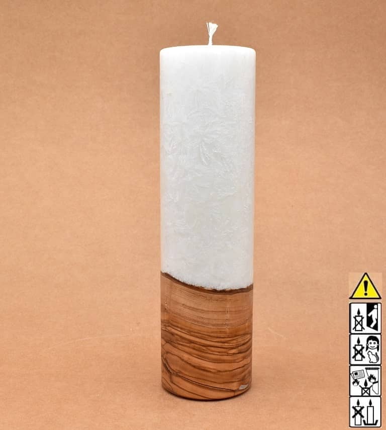 Kerze mit Holz Unikat Rund 70 x 250 mm mit Docht Nr.: 2