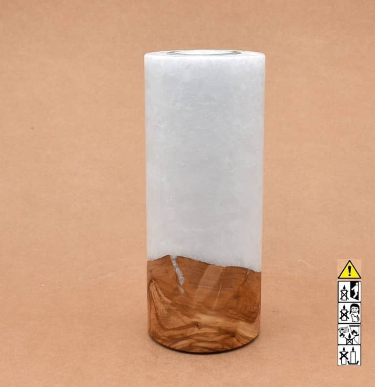 Kerze mit Holz Unikat Rund 80x200mm mit Teelicht. Jetzt in unserem Geschenke Onlineshop kaufen.