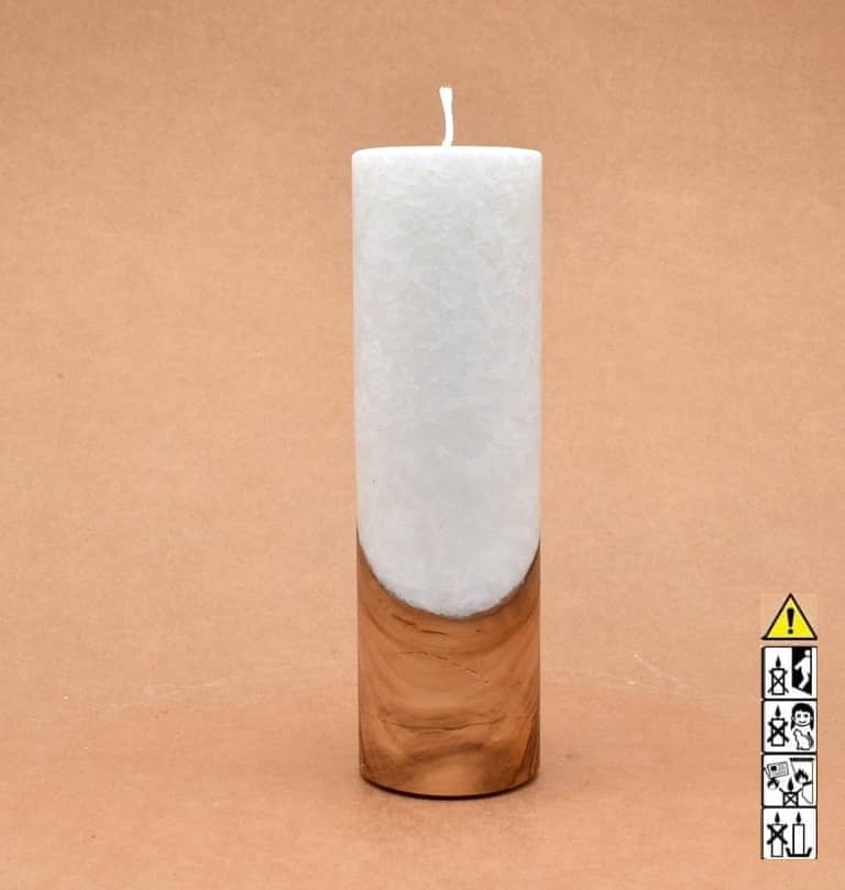 Liebliche Kerze mit Holz Unikat Rund 60 x 200 mm mit Docht Nr.: 10