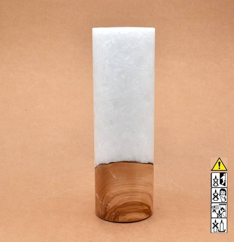 Kerze 80x250mm mit Holzelement, Individuelle, persönliche Hochzeitskerze  Holzkerze, Rund Stearinoptik, Hochzeitskerze mit Teelicht im Kerzen online Shop für Hochzeiten bestellen, günstig kaufen.