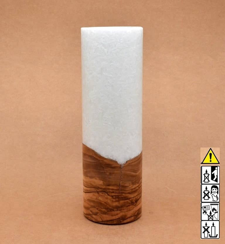 Kerze 80x250mm mit Holzelement, Individuelle, persönliche Hochzeitskerze  Holzkerze, Rund Stearinoptik, Hochzeitskerze mit Teelicht im Kerzen online Shop für Hochzeiten bestellen, günstig kaufen.