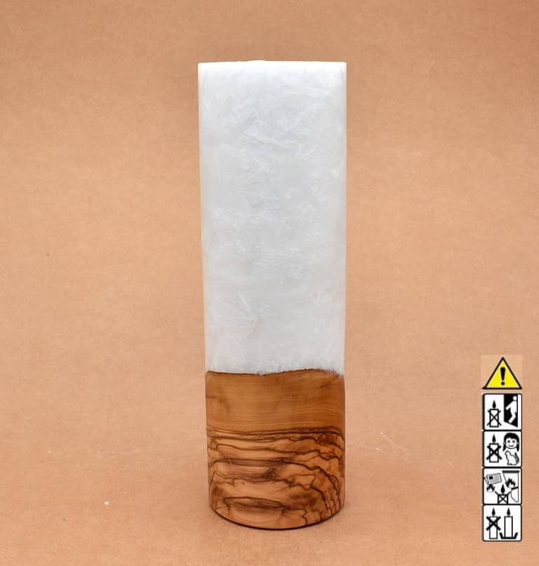 Kerze 80x250mm mit Holzelement, Individuelle, persönliche Hochzeitskerze  Holzkerze, Rund Stearinoptik, Hochzeitskerze mit Teelicht im Kerzen online Shop für Hochzeiten bestellen, günstig kaufen.