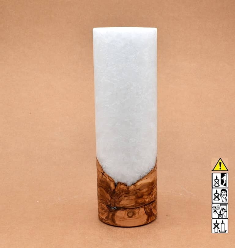 Kerze 80x250mm mit Holzelement, Individuelle, persönliche Hochzeitskerze  Holzkerze, Rund Stearinoptik, Hochzeitskerze mit Teelicht im Kerzen online Shop für Hochzeiten bestellen, günstig kaufen.