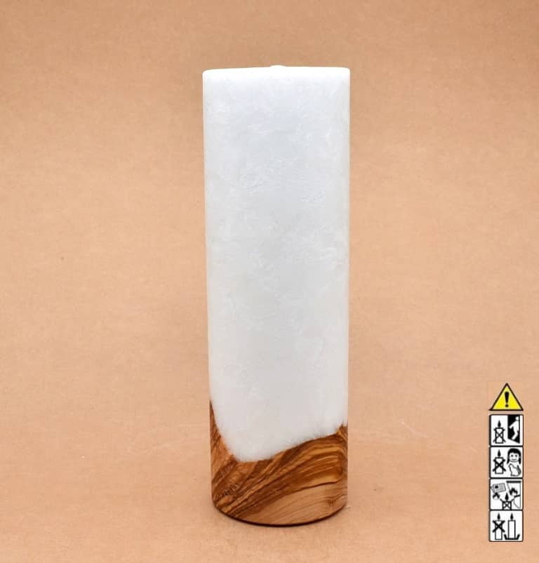Kerze 80x250mm mit Holzelement, Individuelle, persönliche Hochzeitskerze  Holzkerze, Rund Stearinoptik, Hochzeitskerze mit Teelicht im Kerzen online Shop für Hochzeiten bestellen, günstig kaufen.