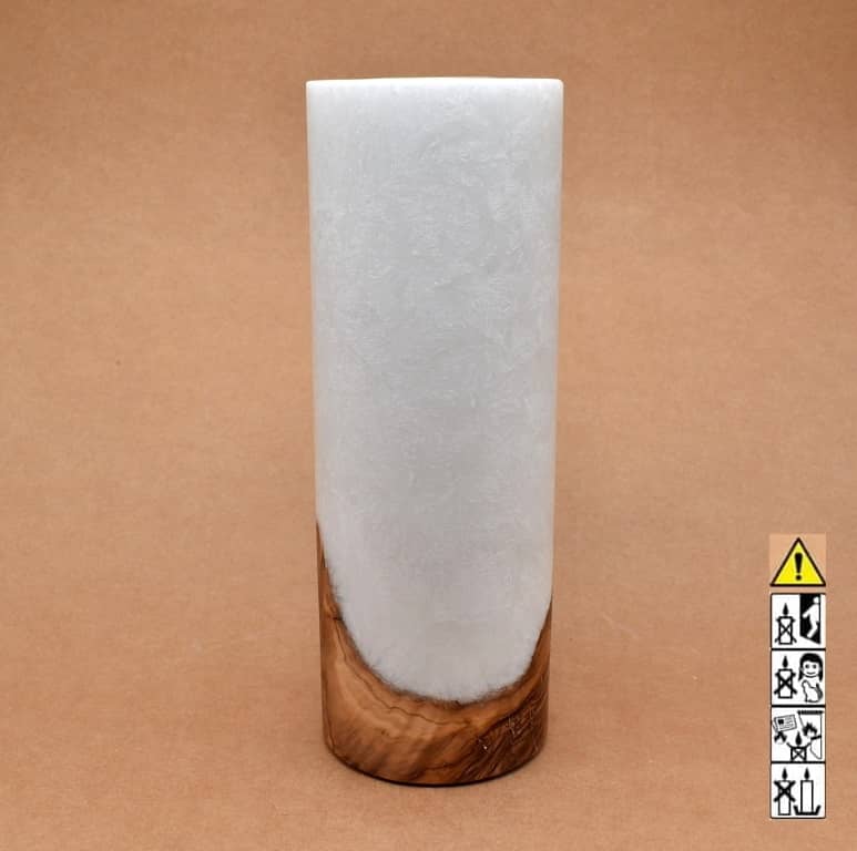 Kerze mit Holzelement, Individuelle, persönliche Hochzeitskerze  Holzkerze, Rund Stearinoptik, Hochzeitskerze mit Teelicht im Kerzen online Shop für Hochzeiten bestellen, günstig kaufen.