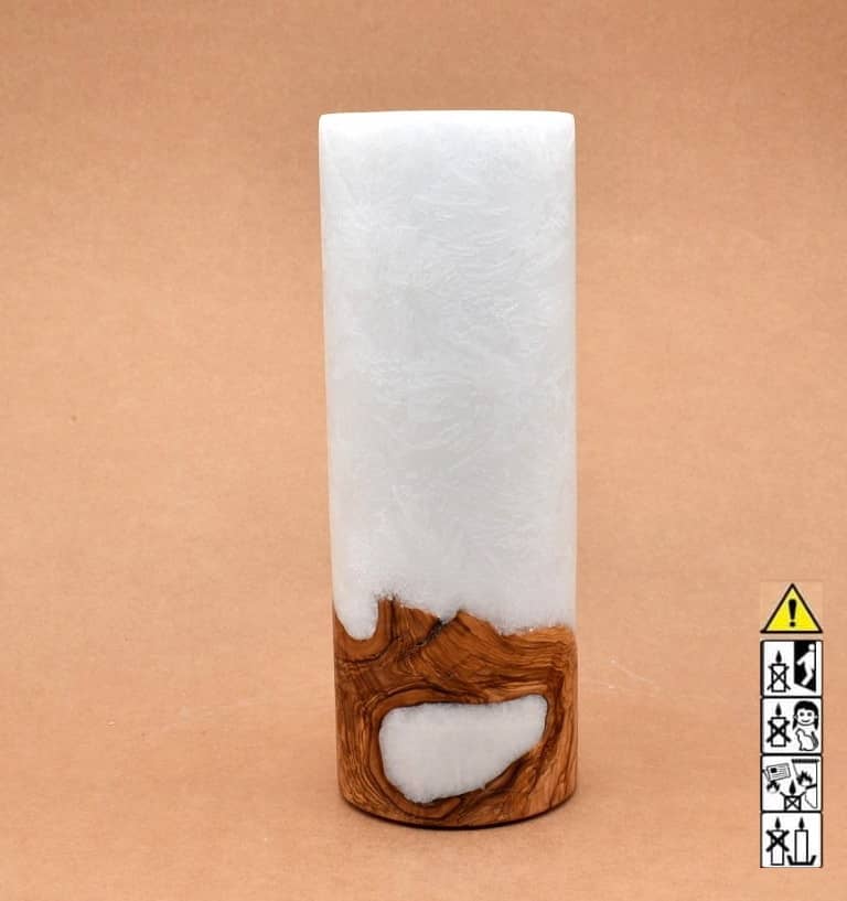 Kerze mit Holzelement, Individuelle, persönliche Hochzeitskerze  Holzkerze, Rund Stearinoptik, Hochzeitskerze mit Teelicht im Kerzen online Shop für Hochzeiten bestellen, günstig kaufen.