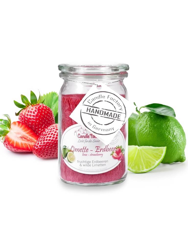 Limette - Erdbeere - Baby Jumbo Duftkerze im Glas von Candle Factory