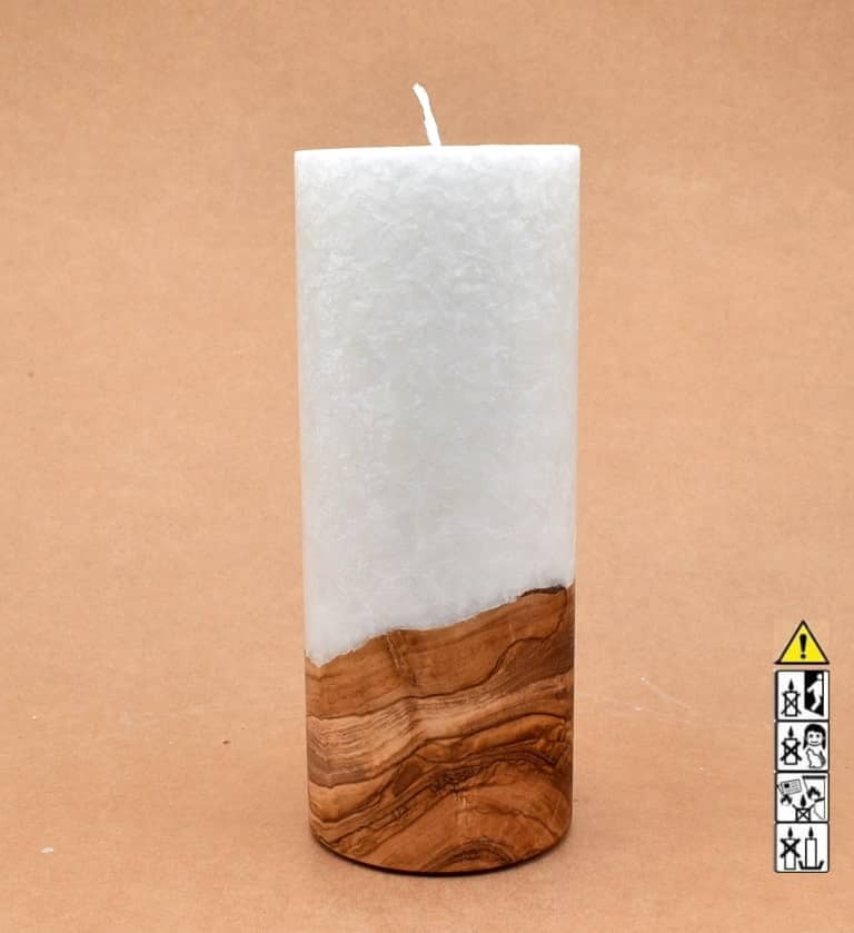 Kerze mit Holz Unikat Rund 80 x 200 mm mit Docht Nr.: 7