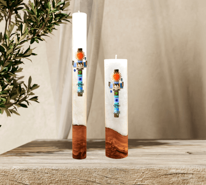 Kerze mit Holzelement, Individuelle, persönliche Hochzeitskerze  Holzkerze, Rund Stearinoptik, Hochzeitskerze mit Teelicht im Kerzen online Shop für Hochzeiten bestellen, günstig kaufen.