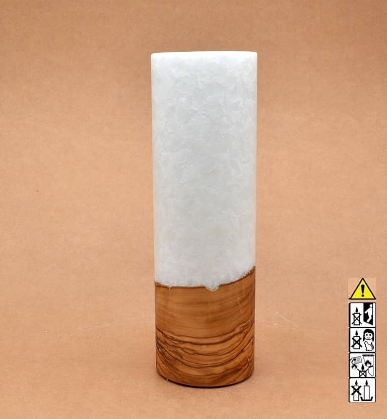 Kerze 80x250mm mit Holzelement, Individuelle, persönliche Hochzeitskerze  Holzkerze, Rund Stearinoptik, Hochzeitskerze mit Teelicht im Kerzen online Shop für Hochzeiten bestellen, günstig kaufen.