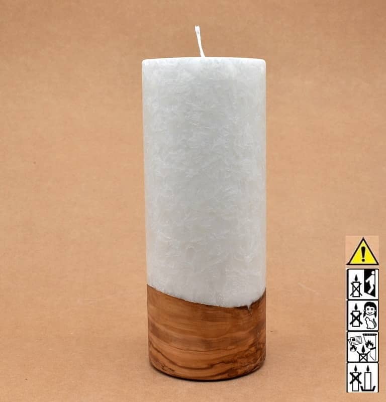 Kerze mit Holz Unikat Rund 80 x 200 mm mit Docht Nr.: 1