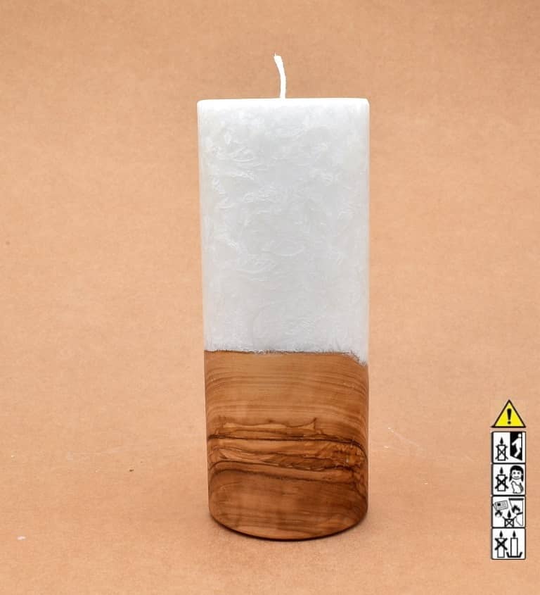 Kerze mit Holz Unikat Rund 80 x 200 mm mit Docht Nr.: 1