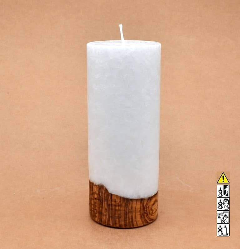 Kerze mit Holz Unikat Rund 80 x 200 mm mit Docht Nr.: 1