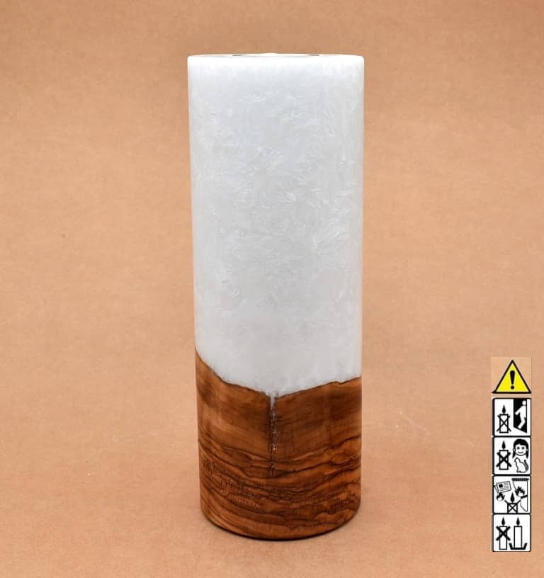 Kerze mit Holzelement, Individuelle, persönliche Hochzeitskerze  Holzkerze, Rund Stearinoptik, Hochzeitskerze mit Teelicht im Kerzen online Shop für Hochzeiten bestellen, günstig kaufen.