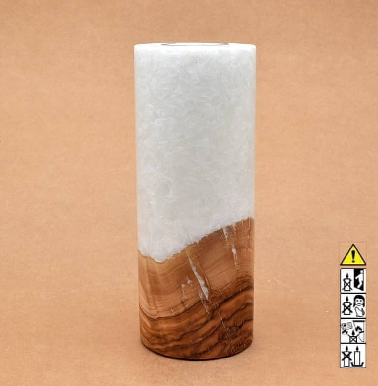 Kerze mit Holz Unikat Rund 80 x 200 mm mit Teelicht Nr.: 11
