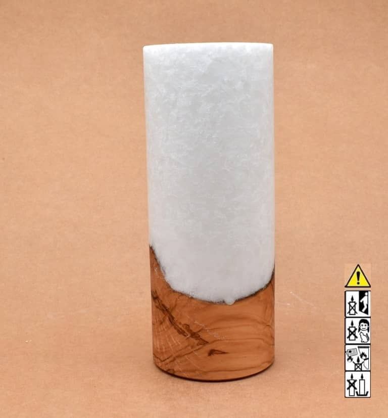 Kerze mit Holz Unikat Rund 80 x 200 mm mit Teelicht Nr.: 11