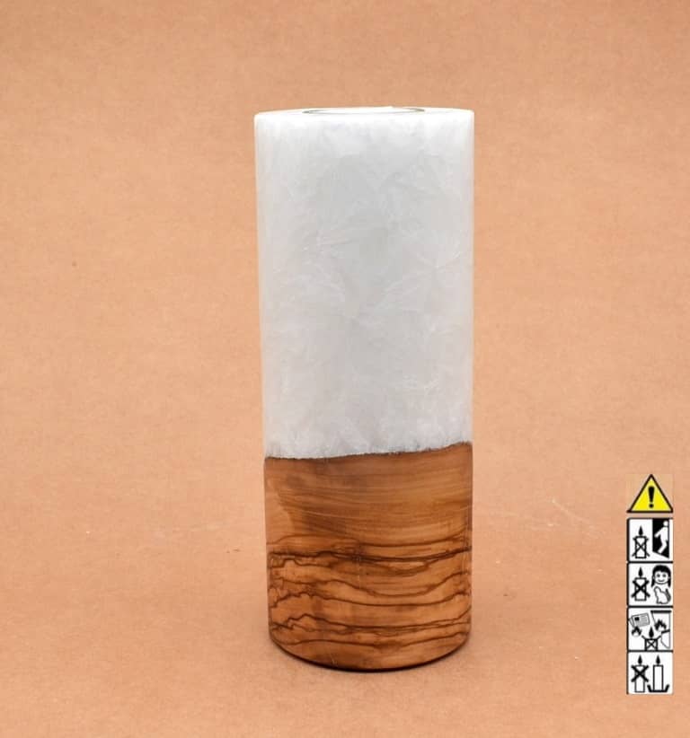 Kerze mit Holz Unikat Rund 80 x 200 mm mit Teelicht Nr.: 11