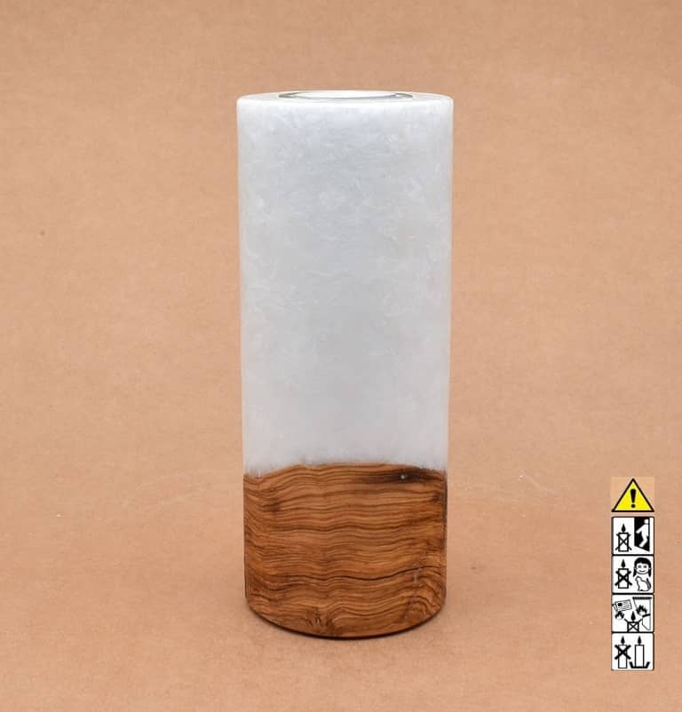 Kerze mit Holz Unikat Rund 80 x 200 mm mit Teelicht Nr.: 11