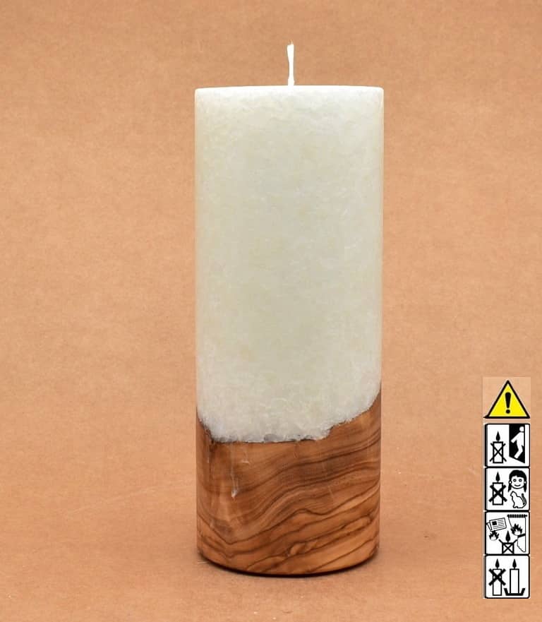Kerze mit Holz Unikat Rund 80 x 200 mm mit Docht Nr.: 15