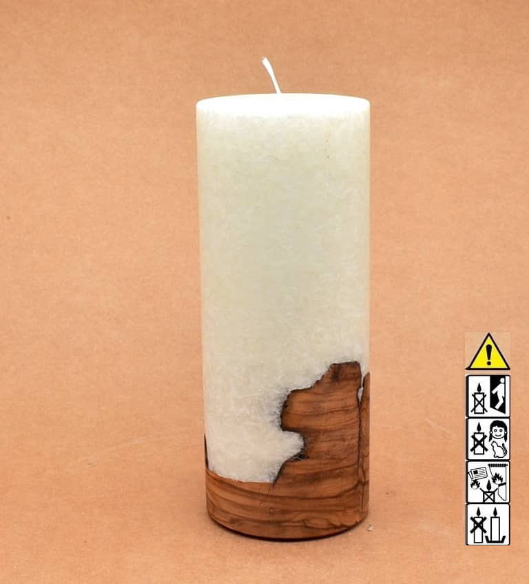 Kerze mit Holz Unikat Rund 80 x 200 mm mit Docht Nr.: 15