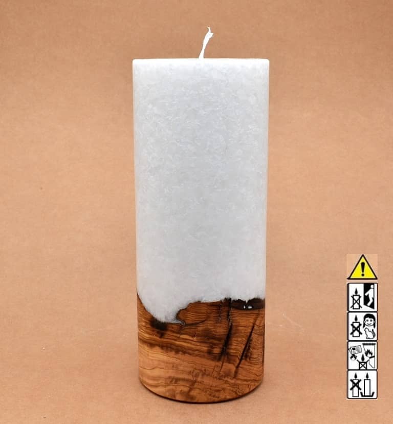 Kerze 100x250mm mit Holzelement, Individuelle, persönliche Hochzeitskerze  Holzkerze, Rund Stearinoptik, Hochzeitskerze mit Teelicht im Kerzen online Shop für Hochzeiten bestellen, günstig kaufen.