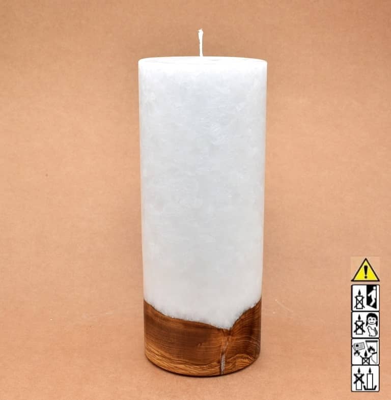 Kerze 100x250mm mit Holzelement, Individuelle, persönliche Hochzeitskerze  Holzkerze, Rund Stearinoptik, Hochzeitskerze mit Teelicht im Kerzen online Shop für Hochzeiten bestellen, günstig kaufen.