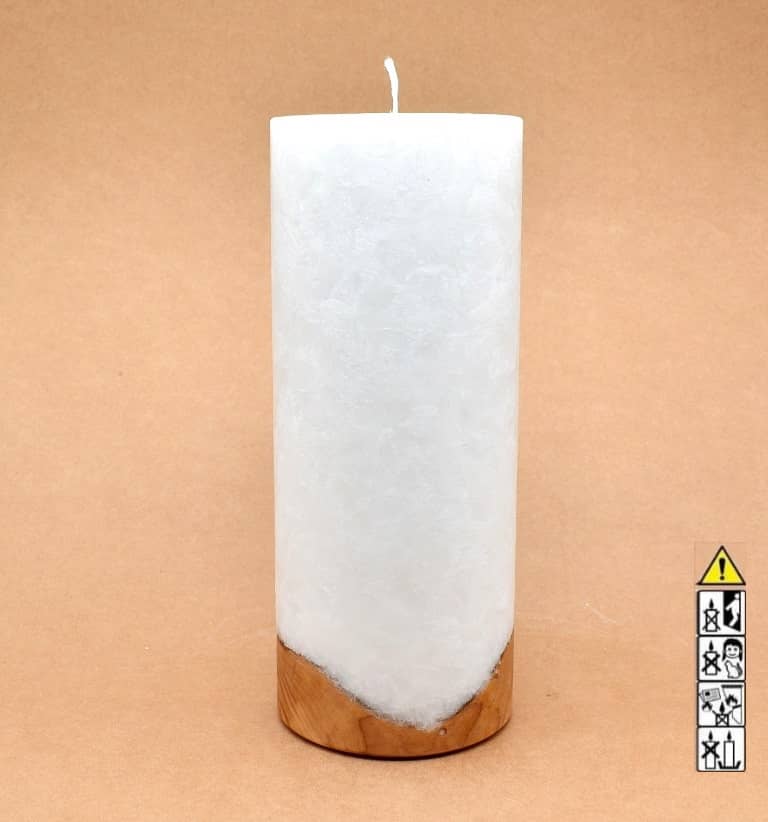 Kerze 100x250mm mit Holzelement, Individuelle, persönliche Hochzeitskerze  Holzkerze, Rund Stearinoptik, Hochzeitskerze mit Teelicht im Kerzen online Shop für Hochzeiten bestellen, günstig kaufen.