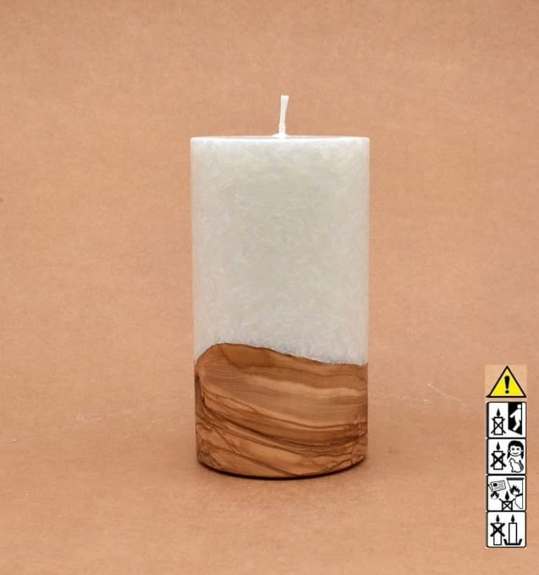 Kerze mit Holz Unikat Rund 80 x 150 mm mit Docht Nr.: 1