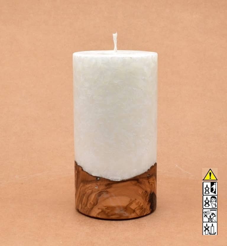 Kerze mit Holz Unikat Rund 80 x 150 mm mit Docht Nr.: 8