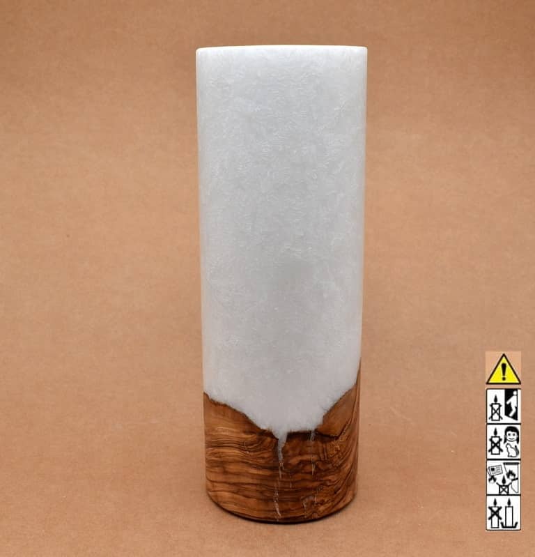 Kerze mit Holzelement, Individuelle, persönliche Hochzeitskerze  Holzkerze, Rund Stearinoptik, Hochzeitskerze mit Teelicht im Kerzen online Shop für Hochzeiten bestellen, günstig kaufen.