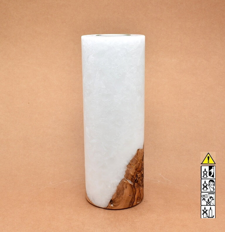 Kerze mit Holzelement, Individuelle, persönliche Hochzeitskerze  Holzkerze, Rund Stearinoptik, Hochzeitskerze mit Teelicht im Kerzen online Shop für Hochzeiten bestellen, günstig kaufen.